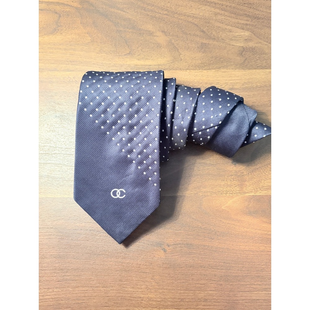 Oleg Cassini Navy White Polka Dot Gradient Silk Necktie Mens OS Excellent